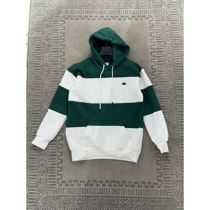 Lacoste Yeşil Beyaz üç iplik kapüşonlu sweatshirt