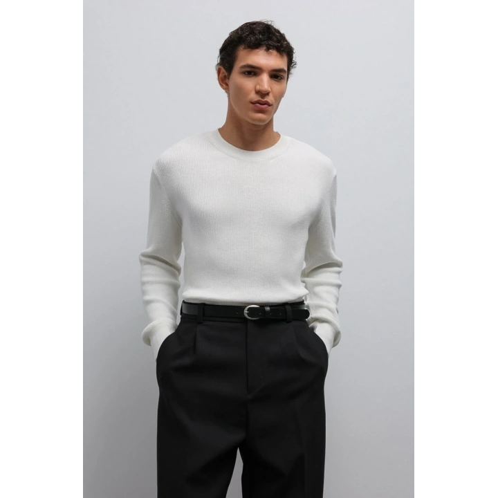 Marco Beyaz İnce Detaylı Triko