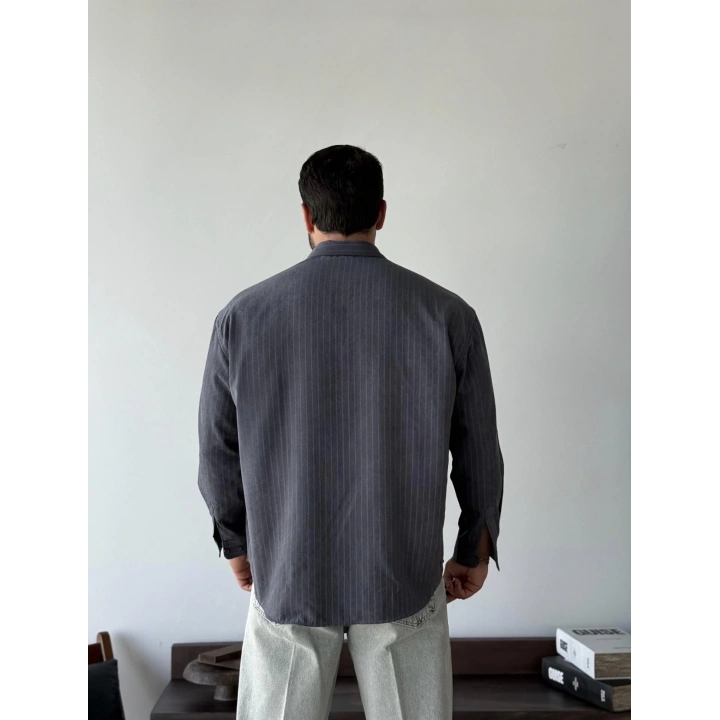 Marco Çizgili Modal Antrasit Gömlek