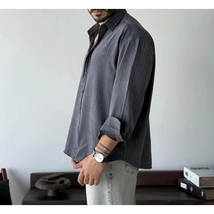 Marco Çizgili Modal Antrasit Gömlek