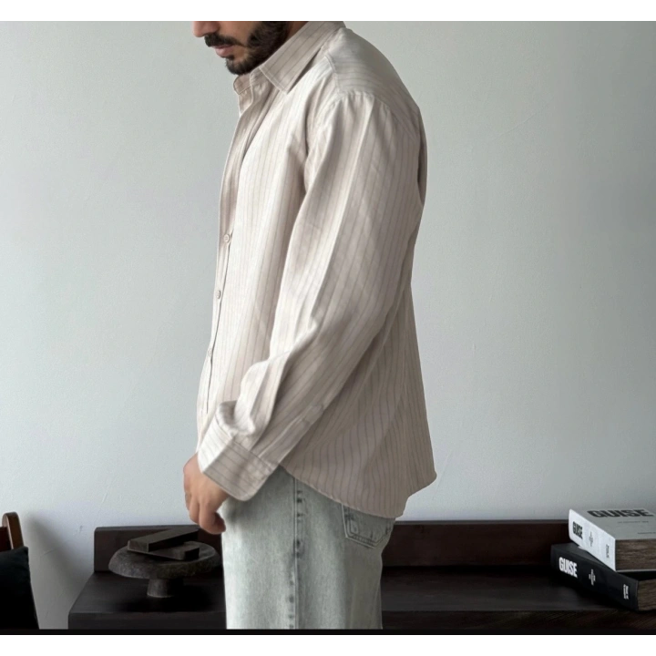 Marco Çizgili Modal Bej Gömlek