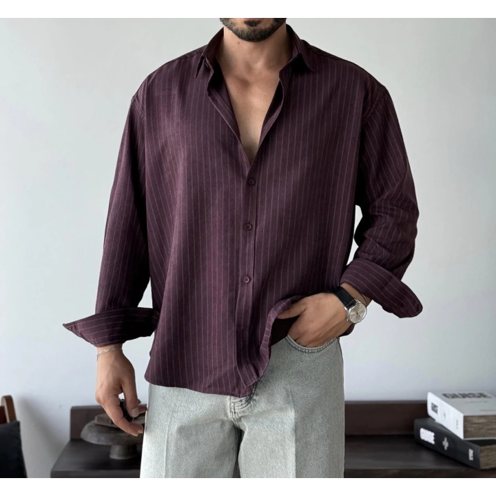 Marco Çizgili Modal Bordo Gömlek