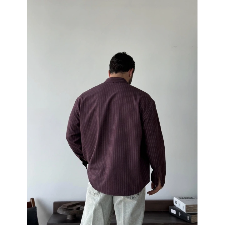 Marco Çizgili Modal Bordo Gömlek