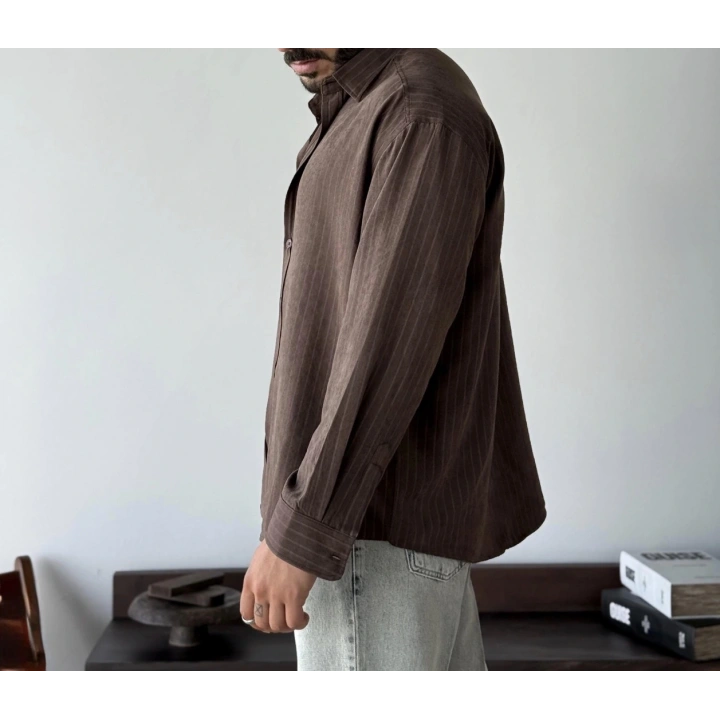 Marco Çizgili Modal Kahve Gömlek