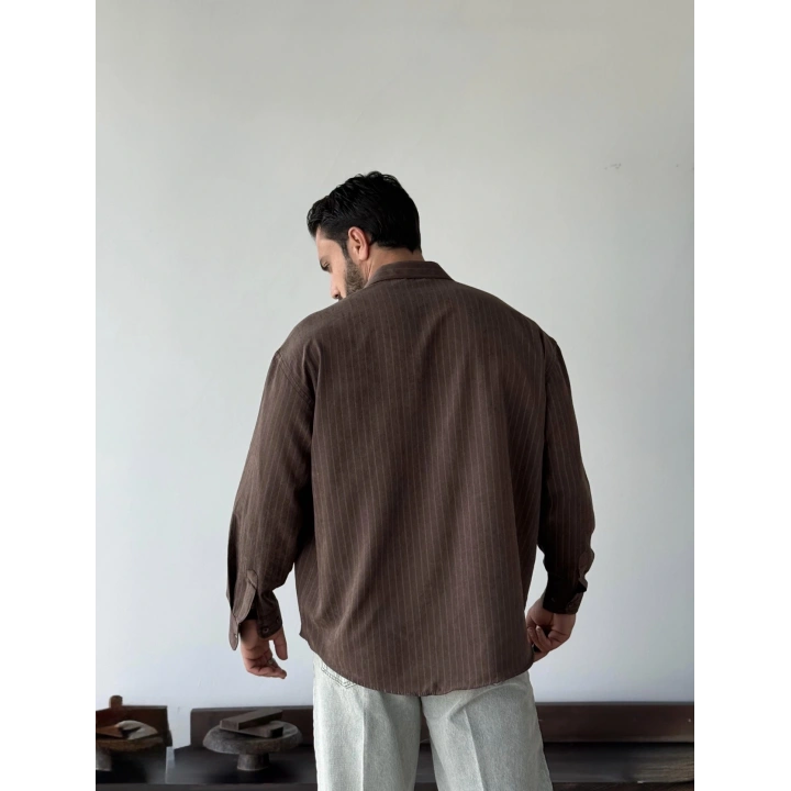 Marco Çizgili Modal Kahve Gömlek