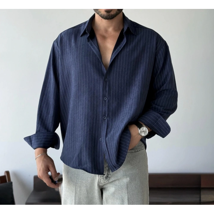 Marco Çizgili Modal Lacivert Gömlek
