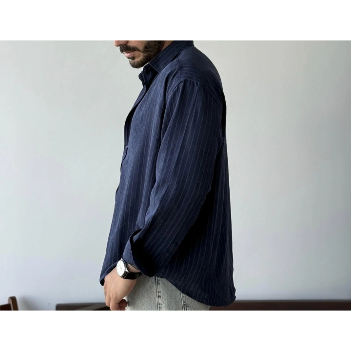 Marco Çizgili Modal Lacivert Gömlek