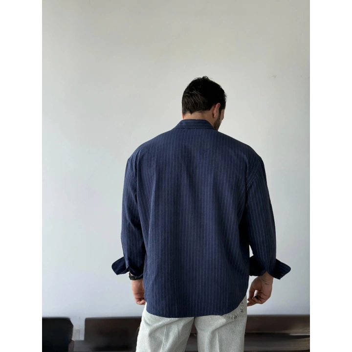 Marco Çizgili Modal Lacivert Gömlek