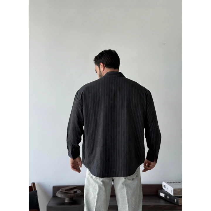 Marco Çizgili Modal Siyah Gömlek