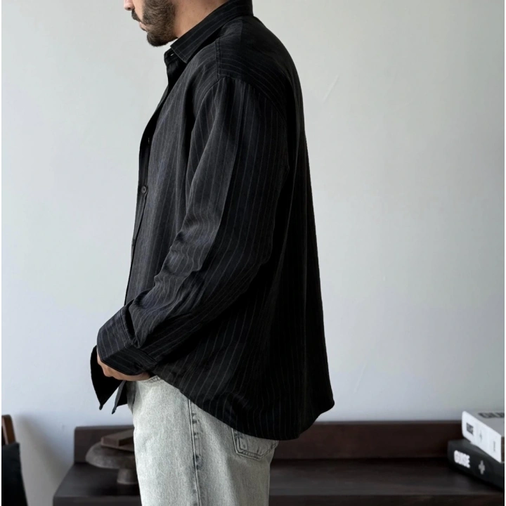 Marco Çizgili Modal Siyah Gömlek