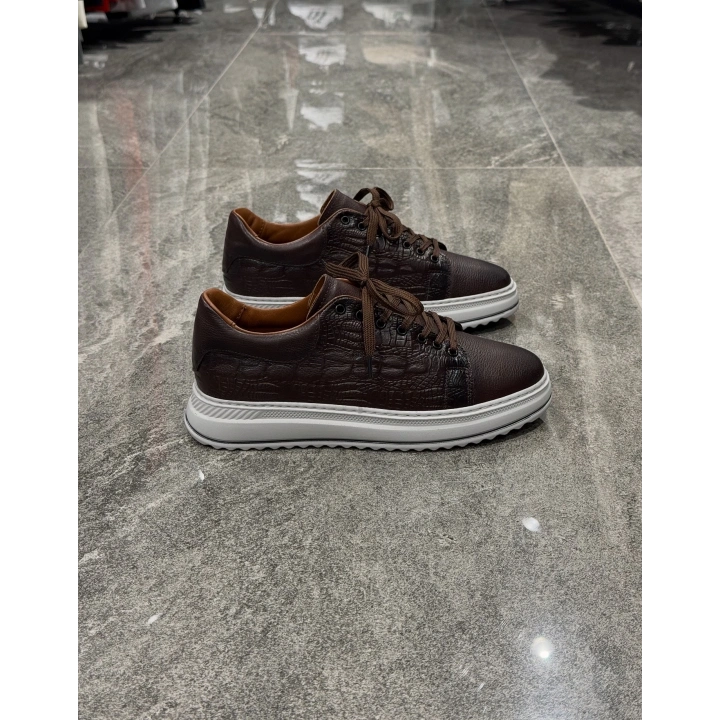 Marco Kahve Desen Bej Taban Detaylı Deri Ayakkabı