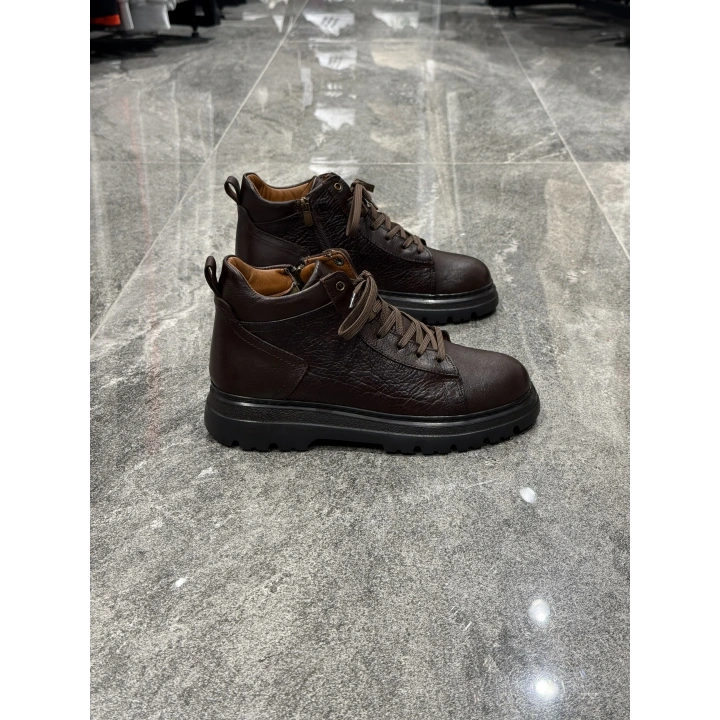 Marco Kahve Desen Detaylı Deri Bot