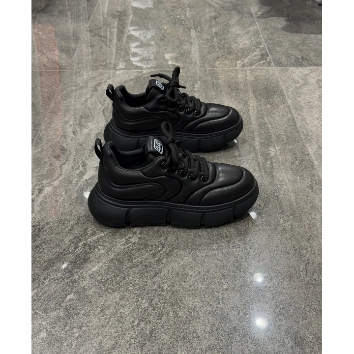 Marco Siyah Deri Yüksek Taban Spor Ayakkabı