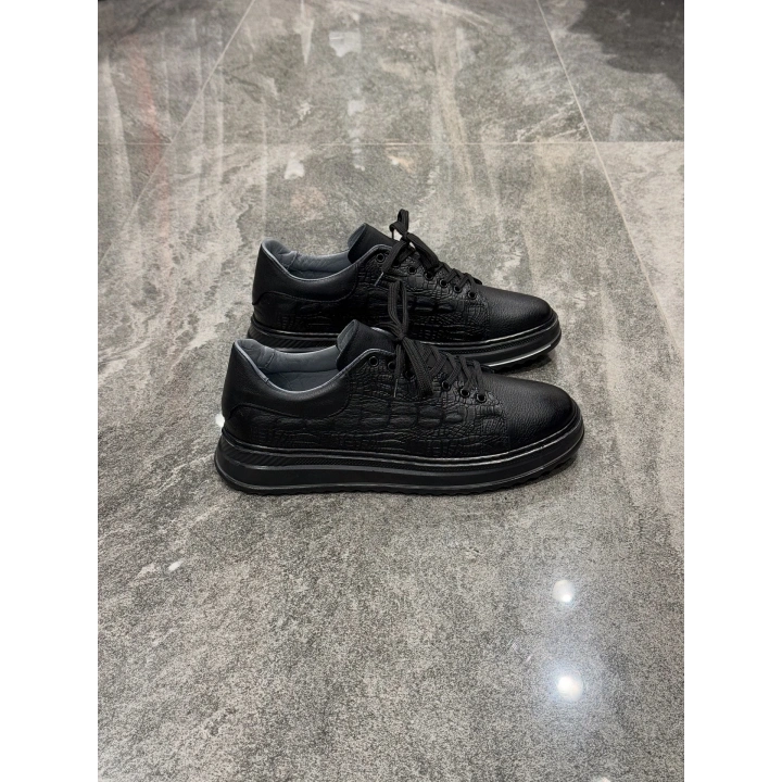 Marco Siyah Desen Siyah Taban Detaylı Deri Ayakkabı