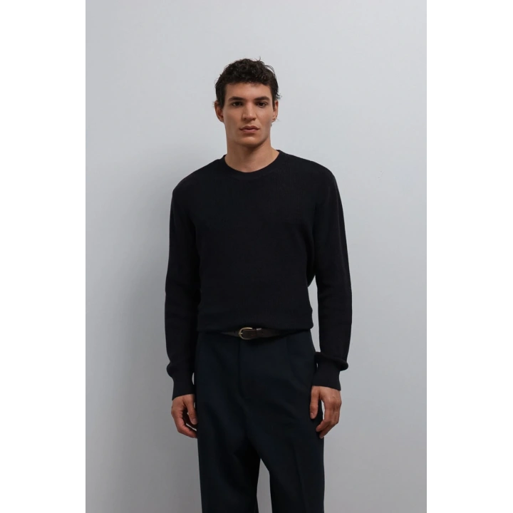 Marco Siyah İnce Detaylı Triko