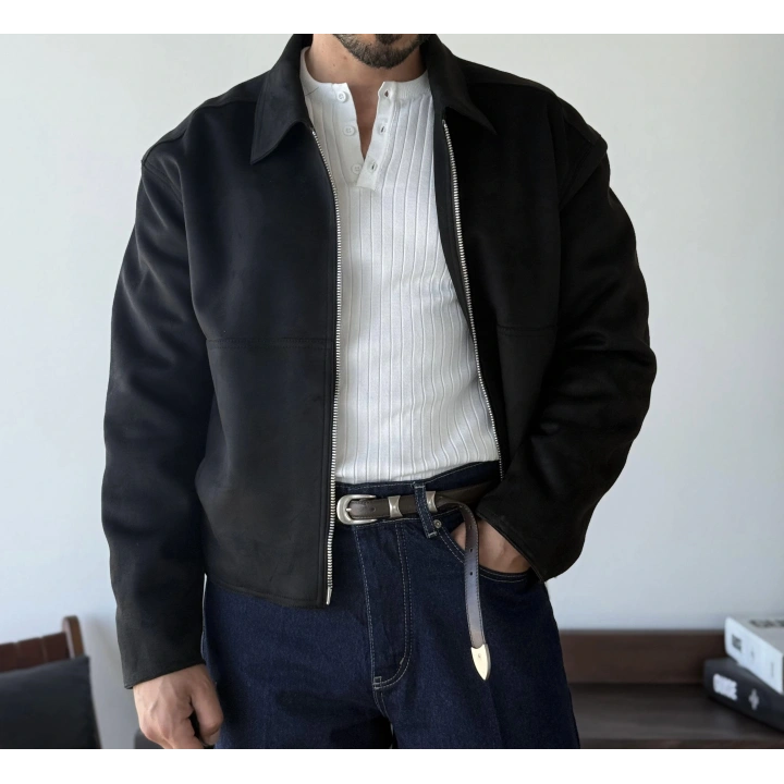 Marco Siyah Süet Detaylı Ceket