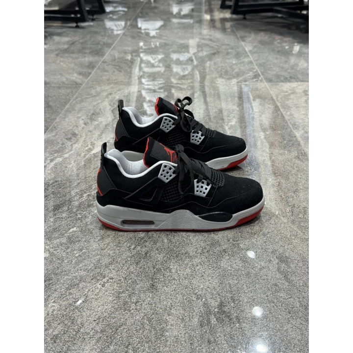 Nike Jordan 4 Siyah Gri Kırmızı Taban Detaylı