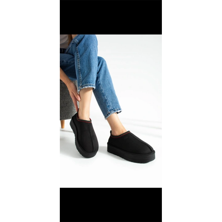 UG İçi Kürklü Kalın Tabanlı Kısa Siyah Kadın Bot