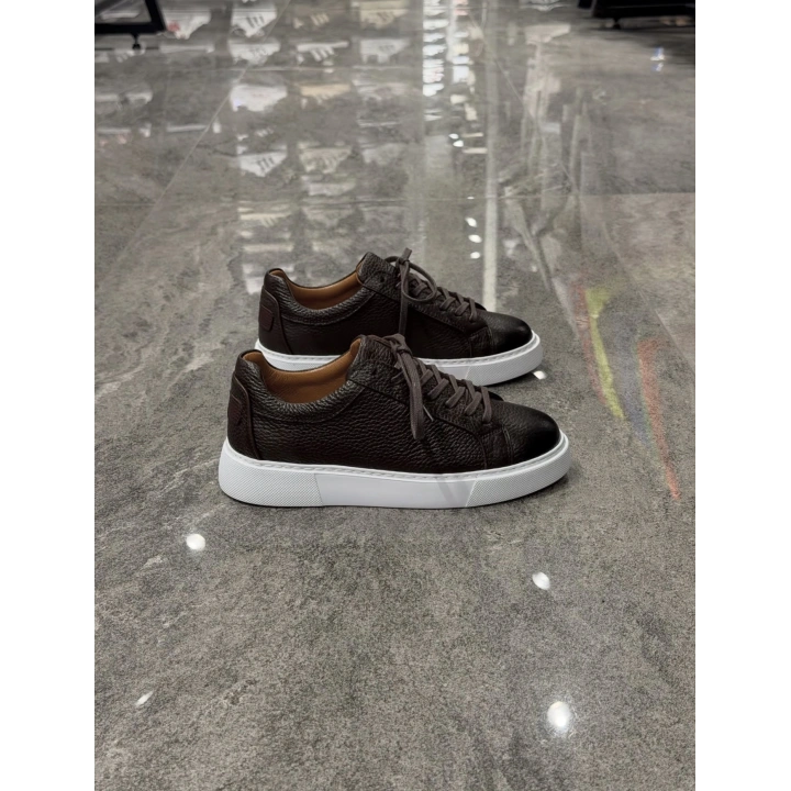 Vento Kahve Beyaz Detaylı Deri Sneaker