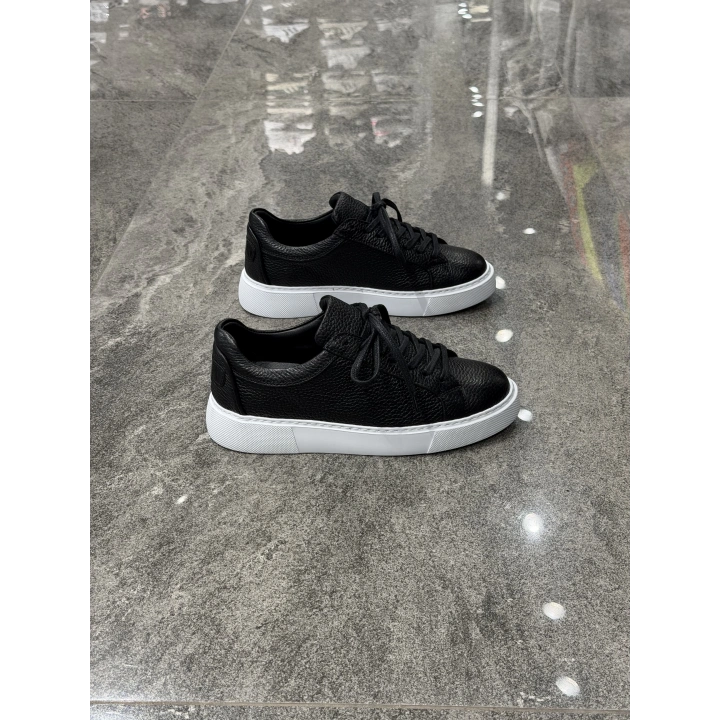 Vento Siyah Beyaz Detaylı Deri Sneaker