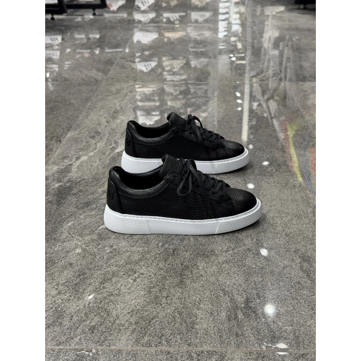 Vento Siyah Beyaz Detaylı Deri Sneaker