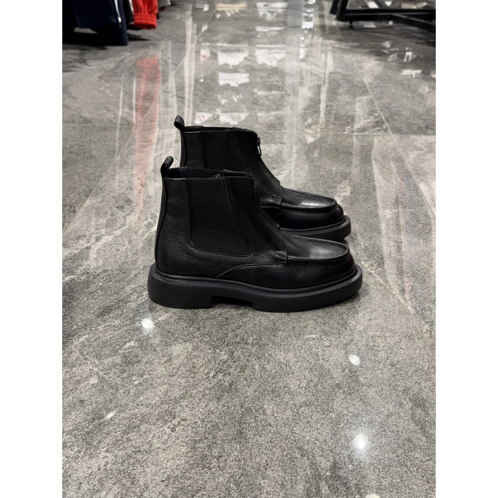 Yalçın Siyah Flotur Ön Fermuarlı Deri Bot
