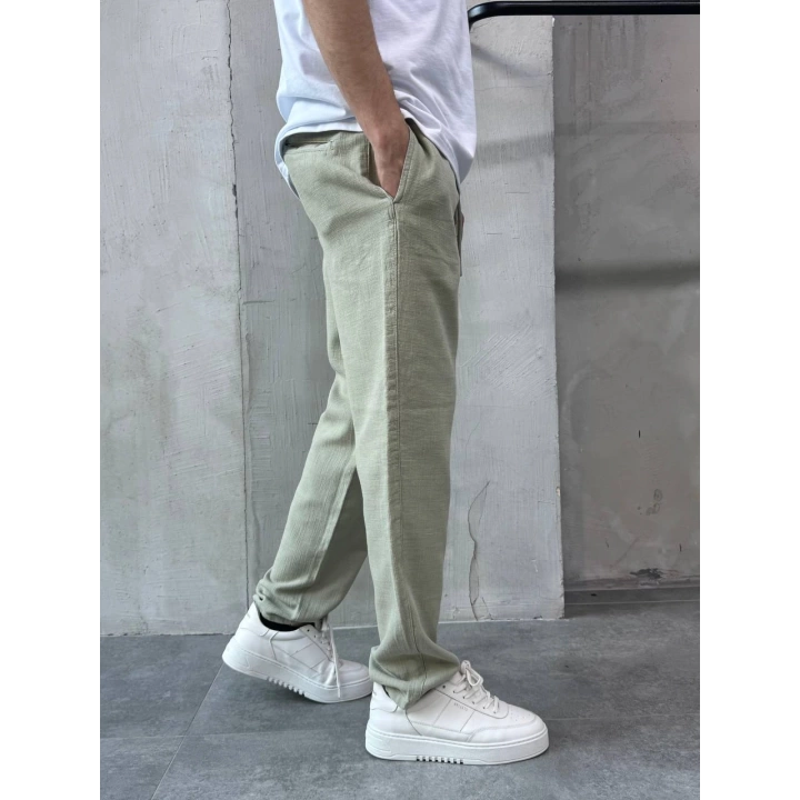 Yeşil Pamuklu Keten Pantalon
