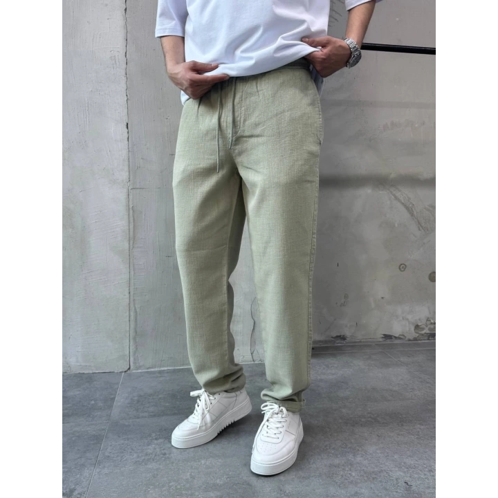 Yeşil Pamuklu Keten Pantalon