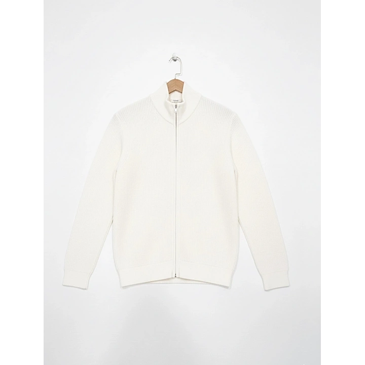 Yün Karışımlı Fermuarlı Beyaz Hırka