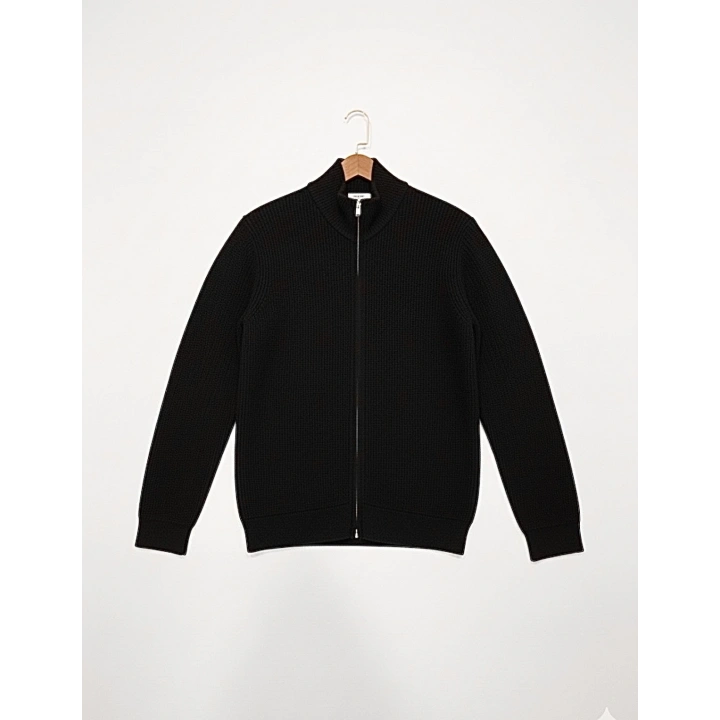 Yün Karışımlı Fermuarlı Siyah Hırka