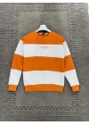 Beyaz Turuncu Bisiklet Yaka Parçalı sweatshirt