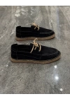 Erkek Espadril Siyah Bağcık Detaylı Loafer Ayakkabı