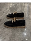 Erkek Espadril Siyah Bağcık Detaylı Loafer Ayakkabı
