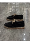Erkek Espadril Siyah Bağcık Detaylı Loafer Ayakkabı