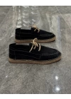 Erkek Espadril Siyah Bağcık Detaylı Loafer Ayakkabı