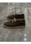 Erkek Espadril Yeşil Bağcık Detaylı Loafer Ayakkabı