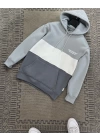 Gri Beyaz Füme Detaylı Kapüşonlu Sweatshirt