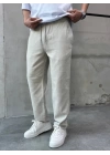 Krem Pamuklu Keten Pantalon