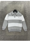 Lacoste Polo yaka gri beyaz sweatshirt