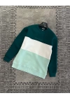 Parçalı Yeşil Beyaz Su Yeşili Üç İplik Sweatshirt