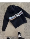 Sırt Baskılı Oversize Siyah Kapüşonlu Sweatshirt