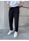 Siyah Pamuklu Keten Pantalon