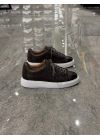 Vento Kahve Beyaz Detaylı Deri Sneaker