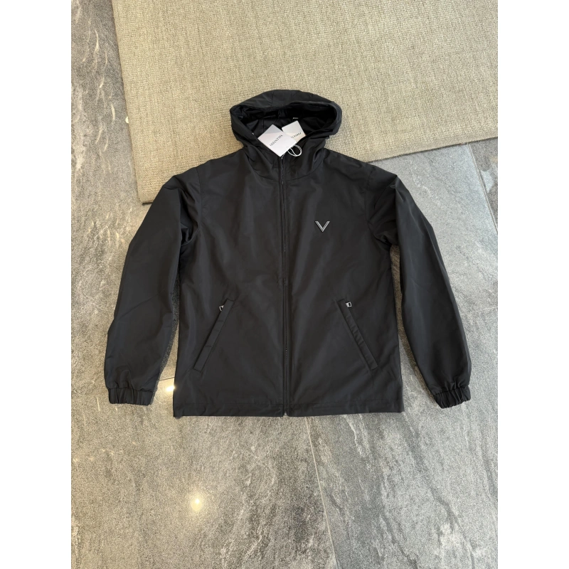 Valentino İthal Kapüşonlu Siyah Yağmurluk