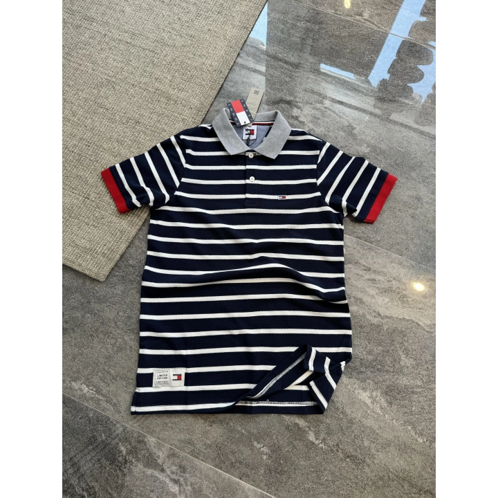 Tommy Hilfiger Lacivert Beyaz Çizgi Polo Yaka