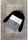 Parçalı Siyah Beyaz Gri Üç İplik Sweatshirt