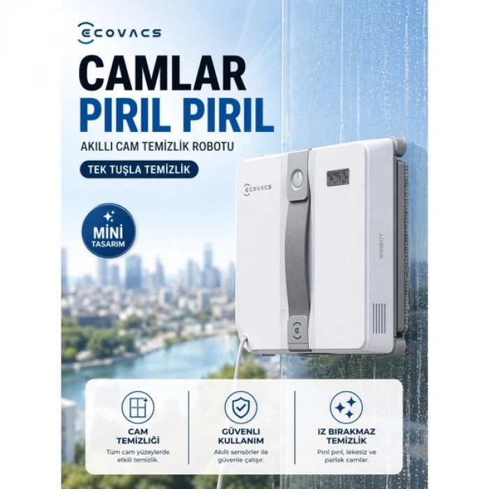 Ecovacs Mini Cam Temizleme Robotu Islak ve Kuru Silme Özellikli Düşme Korumalı Emniyet Sistemli Aynalar ve Camlar Için Otomatik Akıllı Temizlik Cihazı