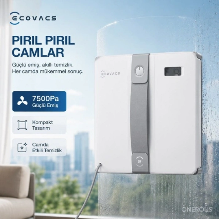 Ecovacs Istasyonlu Akıllı Cam Silme Robotu Kendinden Bataryalı Kablosuz Otomatik Pencere Temizleyici Yüksek Vakumlu Makine
