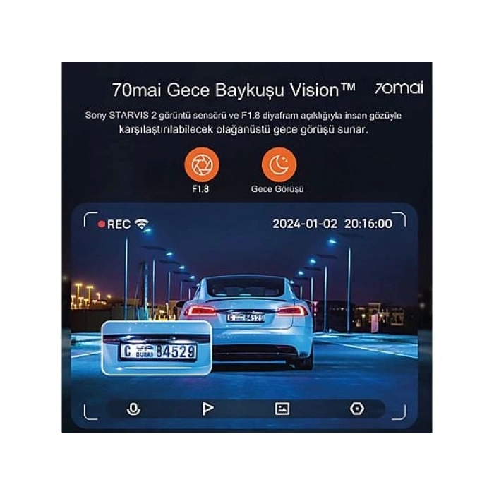 70MAI A810 RC12 IPS Ekran 4G 150° Görüş Açışı 4K Ultra HD Gece Görüşlü WiFi Araç İçi Kamera