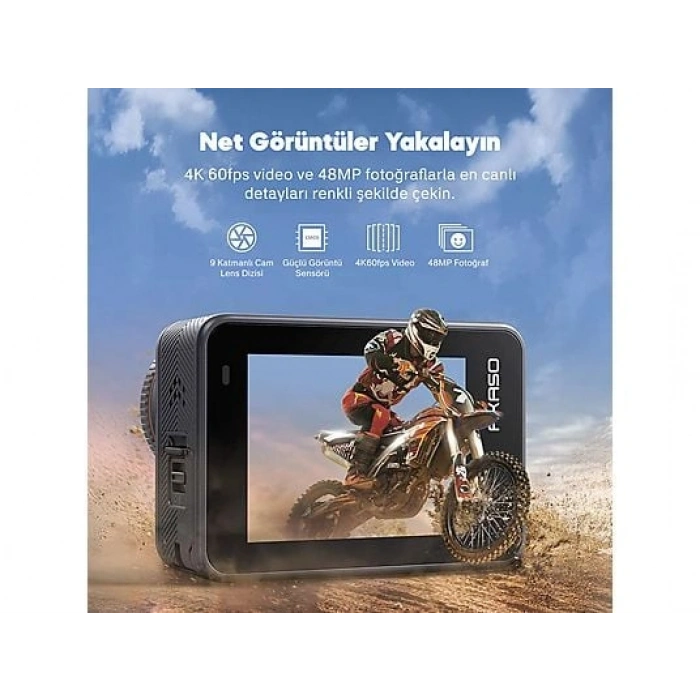 AKASO Brave 8 4K/60FPS 48MP, App Kontrollü, IPX8 Wi-Fi Dual Screen Aksiyon Kamera ve Aksesuar Seti